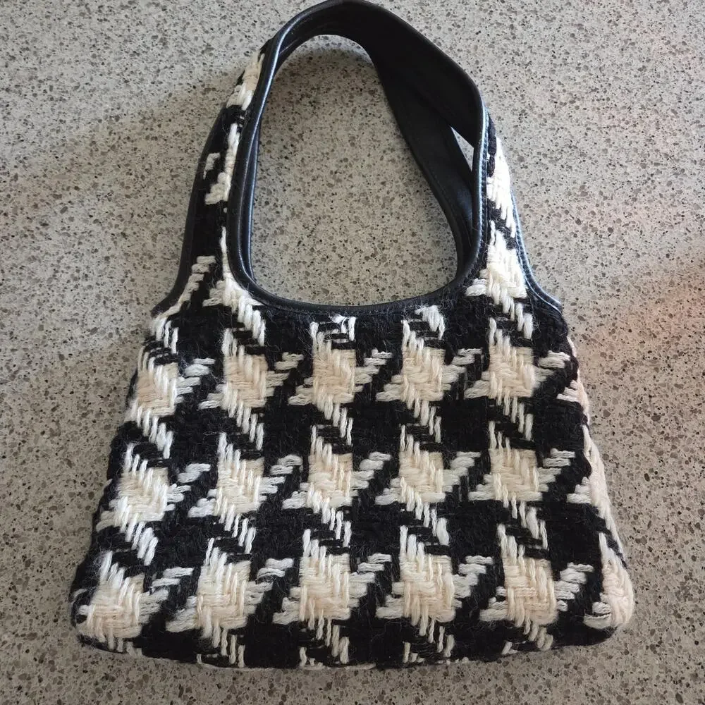 Miu Miu Houndstooth Wool Leather Black White Shoulder Bag Purse Turn Lock✨️Y2K - Picture 14 of 15